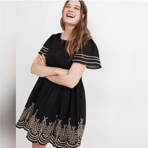 Madewell Black Mini Dress with Cream Embroidery